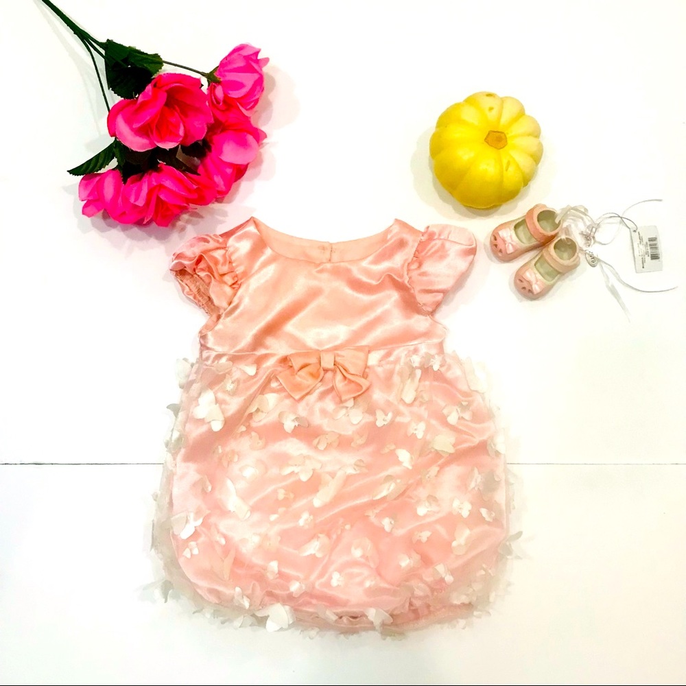 NANNETTE Baby Girl Pink Butterfly Short Sleeve Bodysuit